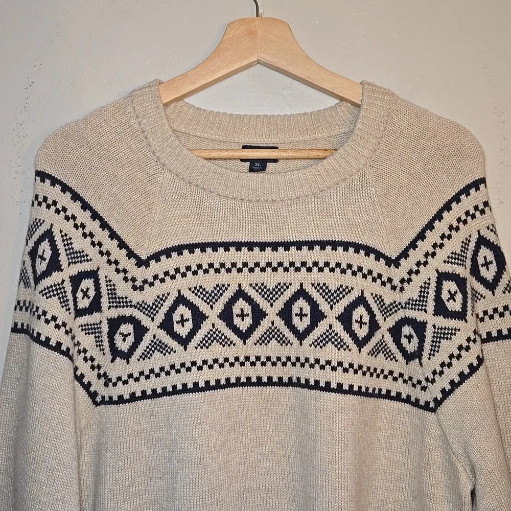 J. Crew Raglan Fair Isle Supersoft Wool Pullover Sweater